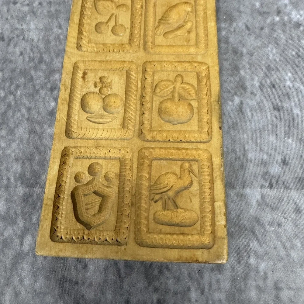 Vintage German Hand Carved Springerle Speculaas Wooden Cookie Mold Press 8 Panel